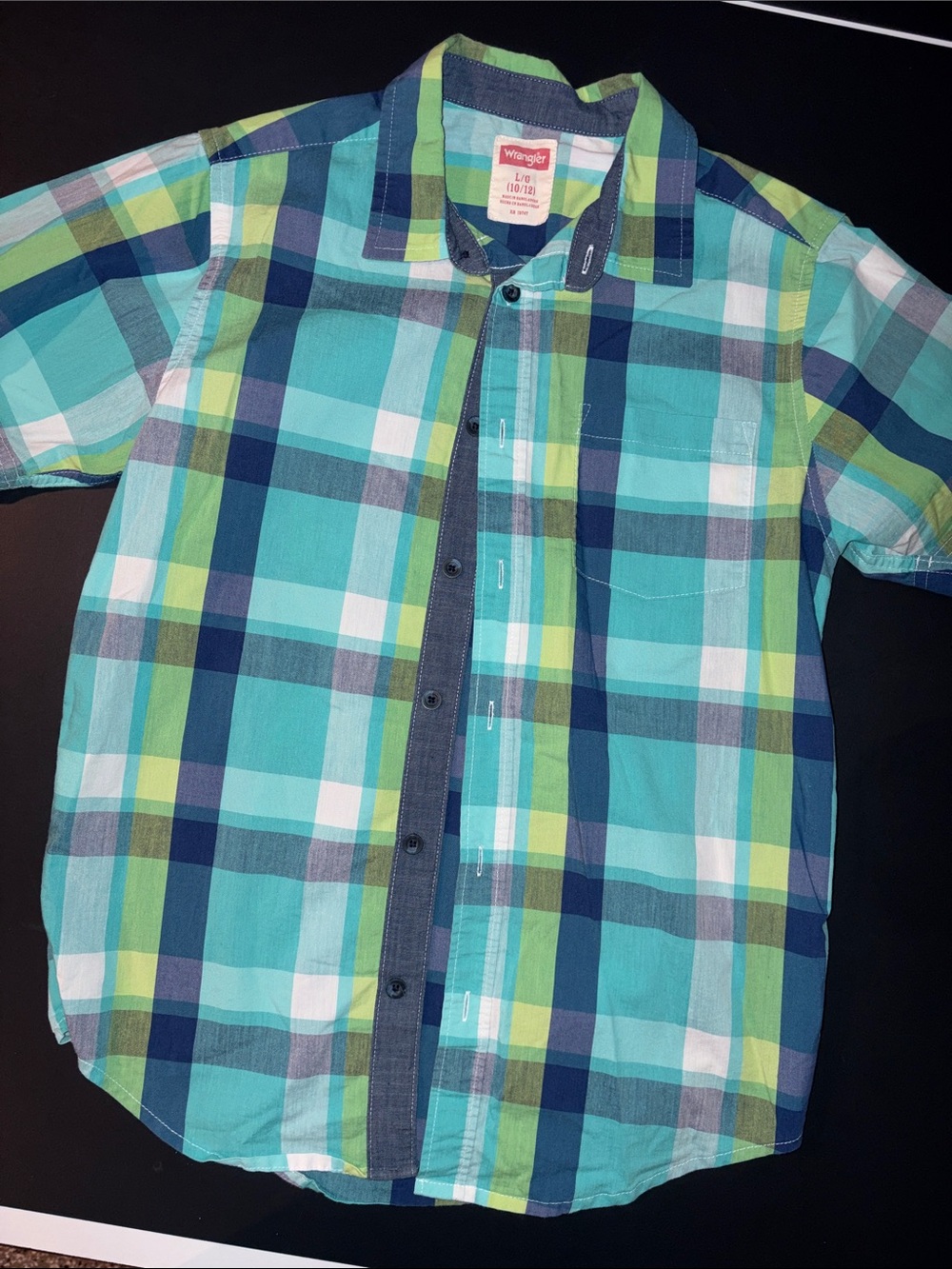 Wrangler Teal, Blue & Green Plaid Short-Sleeve Button-Down